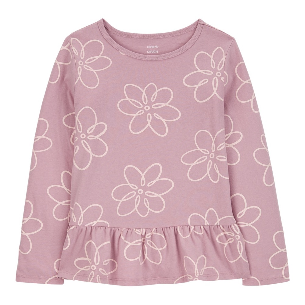 Carter’s Kid Floral Long-Sleeve Mauve Peplum Jersey Tee Size S